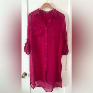 Jessica London Fuchsia, Button down shirt with Black Polka Dots.